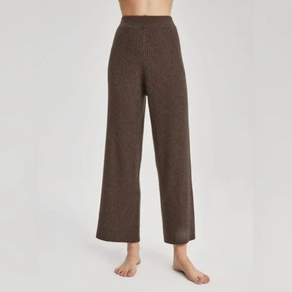 Nap Loungewear Pants Womens Brown‎ Ribbed 100% Cashmere High Waisted Knit Size S